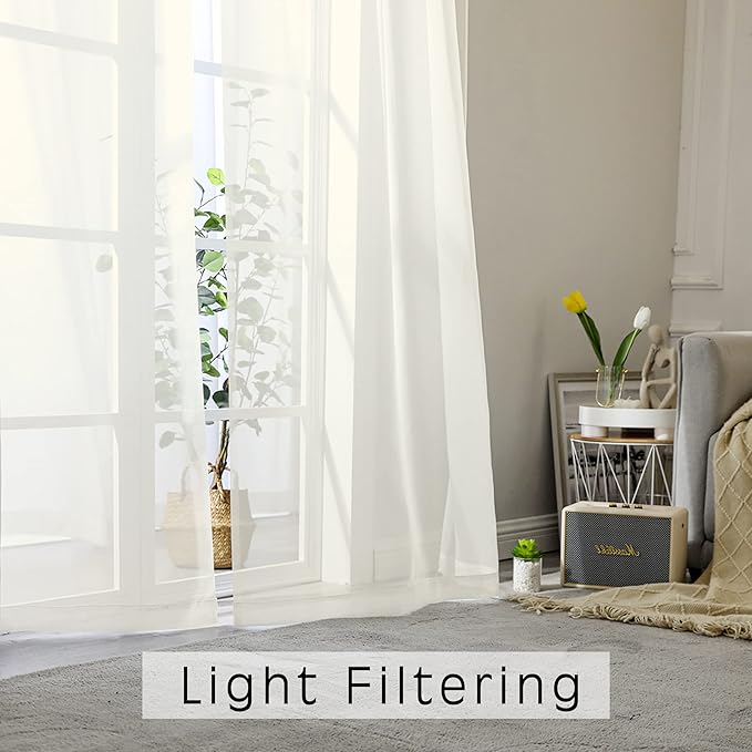 OWENIE Ivory Sheer Curtains 72 Inches Long 2 Panels, Transparent Voile Sheer - Image 2