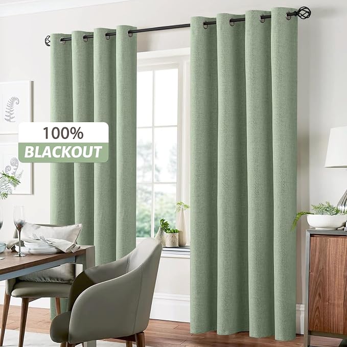 Yakamok Light Sage Green Linen Curtains 100% Blackout 96 Inches Long, Room - Image 7