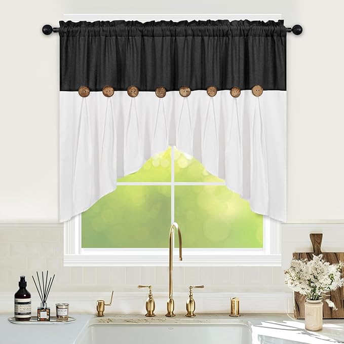 FRAMICS Farmhouse Swag Curtain, Boho Cotton Linen Valance Curtain, Country Rod by FRAMICS