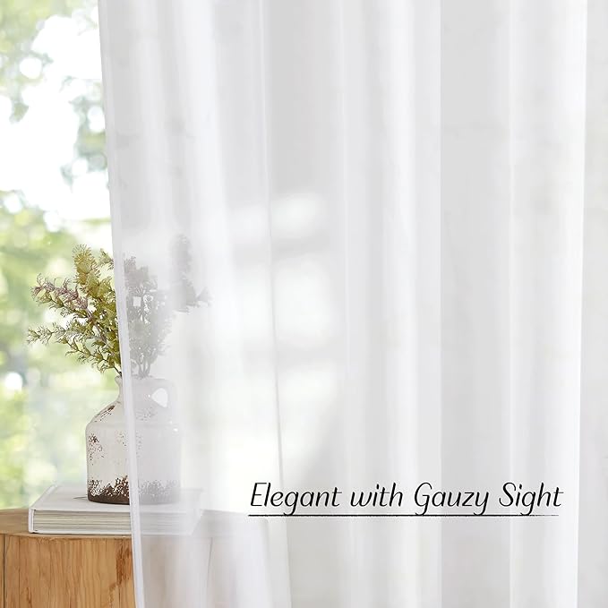 NICETOWN White Sheer Curtains & Drapes 96 inches Long - Image 5
