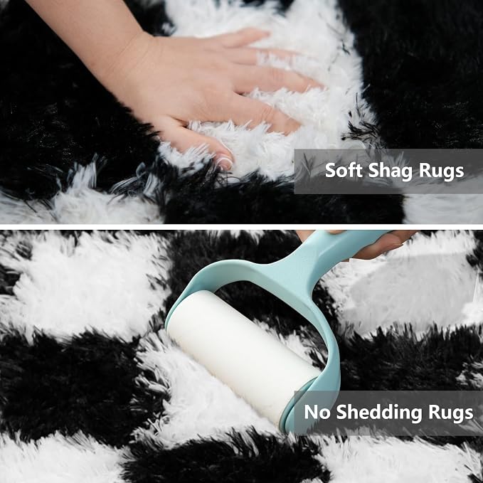 Checkered Area Rugs for Bedroom Living Room, 8x10 Black and White Fluffy Soft - Image 4
