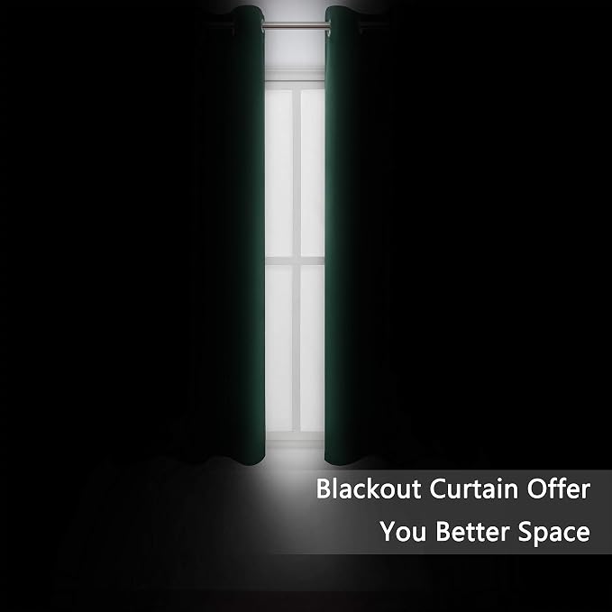LEMOMO Dark Green Thermal Blackout Curtains/42 x 72 Inch/Set of 2 Panels Room - Image 3