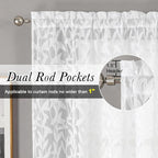 Lecloud Leia White Sheer Kitchen Curtains 24 Inch Length 2 Pcs, Jacquard Leaf - Image 5