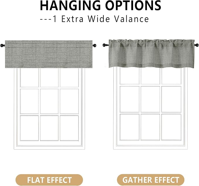 OVZME Valance for Windows, Light Filtering Faux Linen Textured Small Short - Image 3