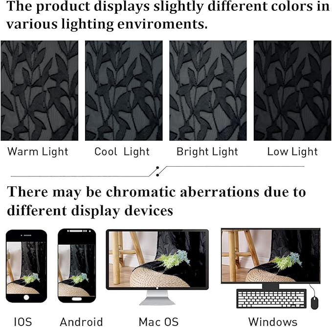 Lecloud Leia Black Sheer Curtains 84 Inches Long 2 Panels, Airy Leaf Textured - Image 5