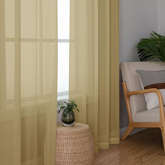 OWENIE Gold Sheer Curtains 78 Inch Length 2 Panels Set, Light Filtering Voile - Image 8