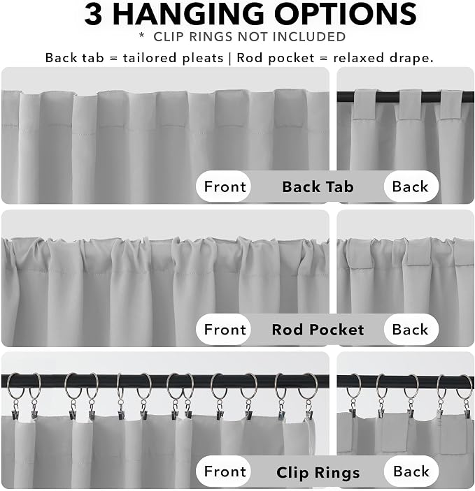 Deconovo Blackout Curtains, Thermal Insulated, W52 x L54 2 Panels, Back Tab - Image 2