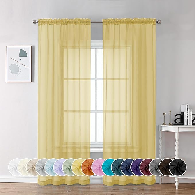 Chyhomenyc Mustard Yellow Sheer Curtains 84 Inches Long, Light Filtering Window by Chyhomenyc