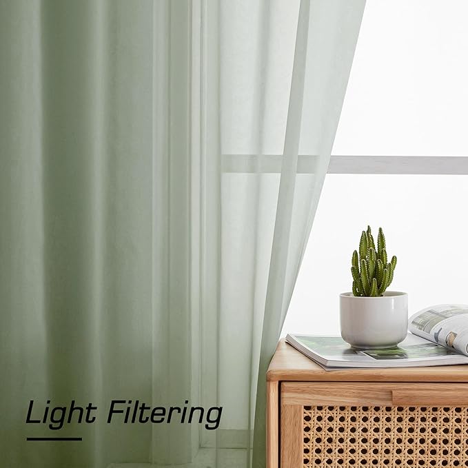 OWENIE Sheer Curtains, Sage Green Sheer Curtains 78 inch Length 2 Panels Set - Image 2