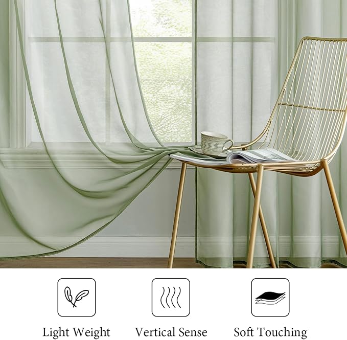 MIULEE 2 Panels Sage Green Sheer Curtains 96 inches Long Window Curtains Rod - Image 4