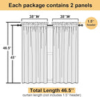 Lecloud Leia Living Room Charcoal Grey Sheer Curtains 45 Inches Length 2 Panels - Image 6
