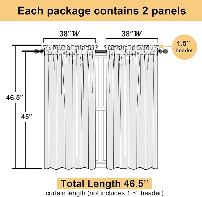 Lecloud Leia Living Room Charcoal Grey Sheer Curtains 45 Inches Length 2 Panels - Image 6