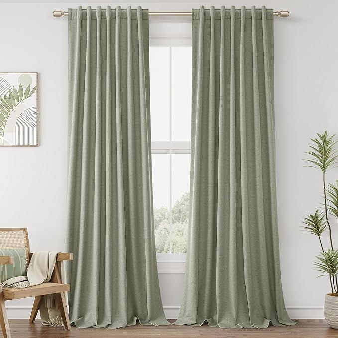 Guken 100% Blackout Linen Curtains 112 Inch Wide by 52 Inch 2 Panels Set by Guken