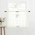 OWENIE Furman Cafe Curtains 30 Inch Length 2 Panels Set, Elegant Geometric - Image 2