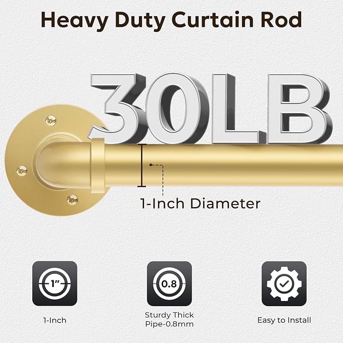 Zeerobee Curtain Rods for Windows 48 to 84, 1 Inch Industrial Wrap Around Gold - Image 4