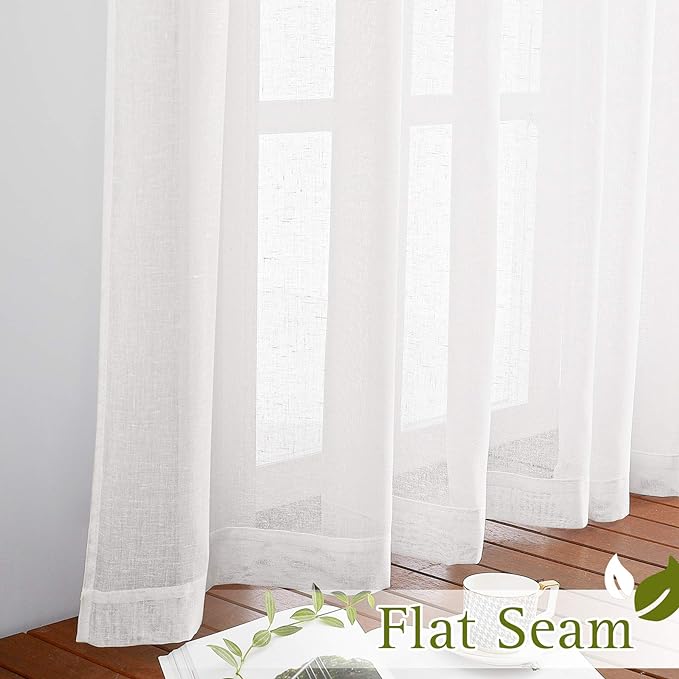 NICETOWN White Linen Sheer 90 inch Curtains, Privacy Chic Linen Blend Window - Image 6
