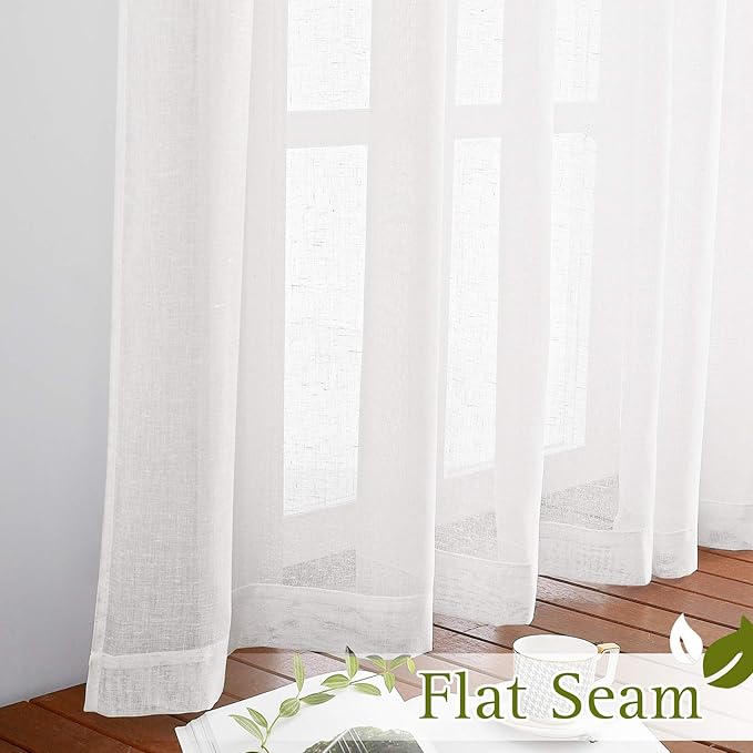 NICETOWN White Short Curtains 36 inches Long, Grommet Semi Sheer Linen Blend - Image 6