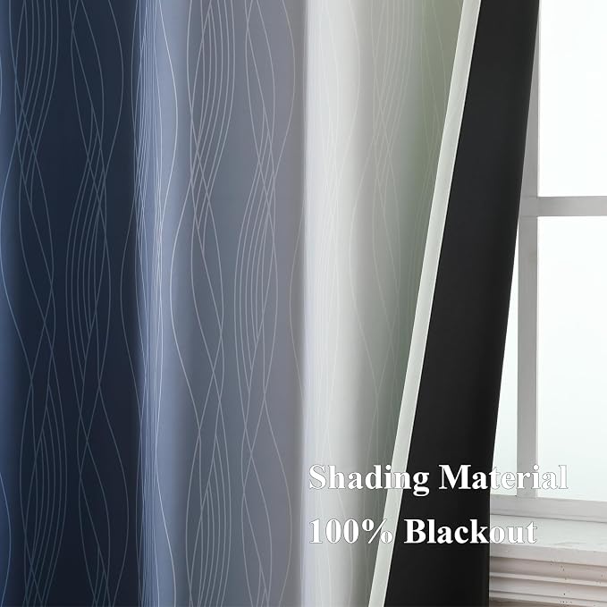 Estelar Textiler Navy Blue and Sage Green Blackout Curtains 54 Inches Long - Image 5
