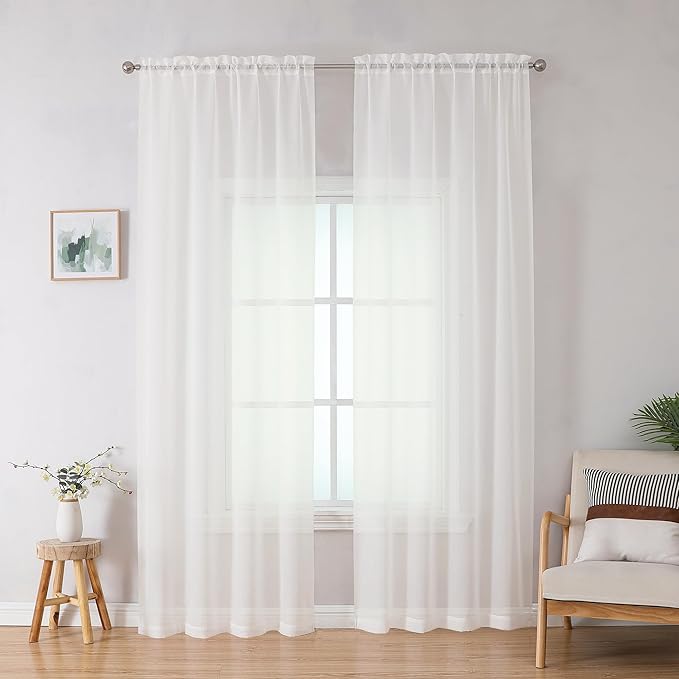 OWENIE Sheer Curtains 78 inch Length, Ivory Sheer Cutains 2 Panels Set by OWENIE