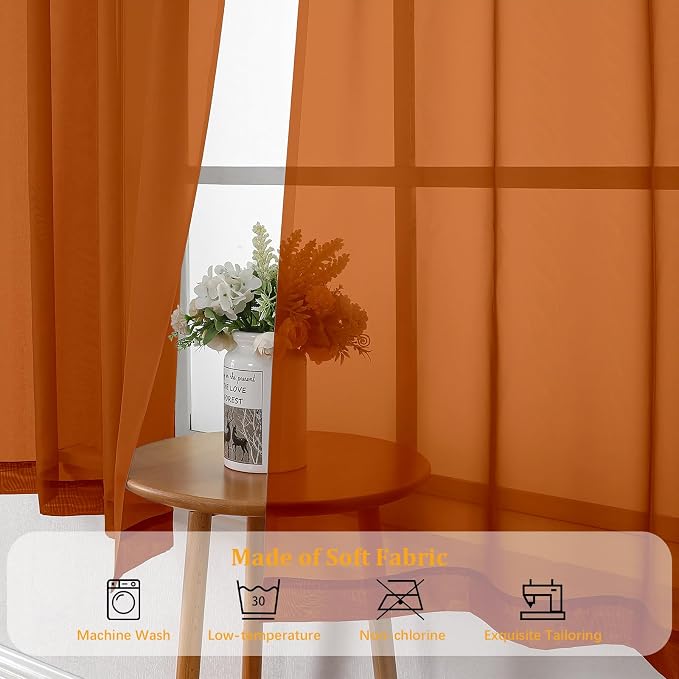 Gwine Burnt Orange Sheer Curtains - Image 7