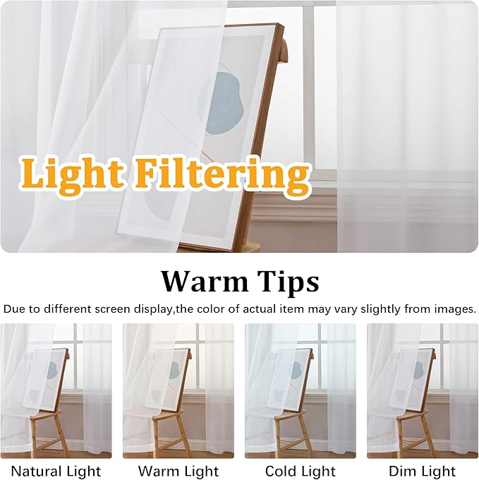 Gwine White Valances for Windows, Small Light Filtering Rod Pocket Cafe Valance - Image 6
