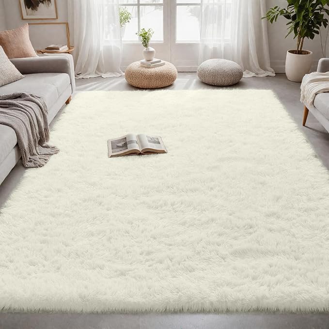 5x7 Area Rugs for Living Room Rug: Soft Fluffy Shag Cream White Rugs for Bedroom - Image 4
