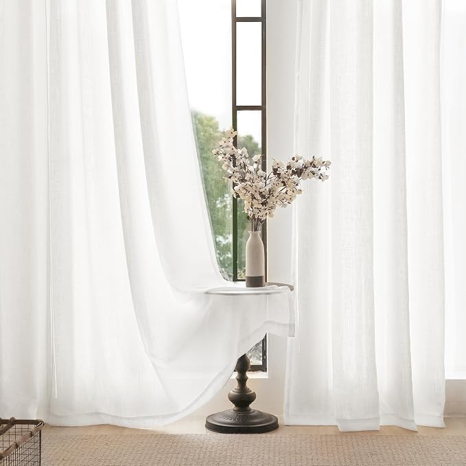 White Linen Curtains 72 inch Long 2 Panel Set - Image 5