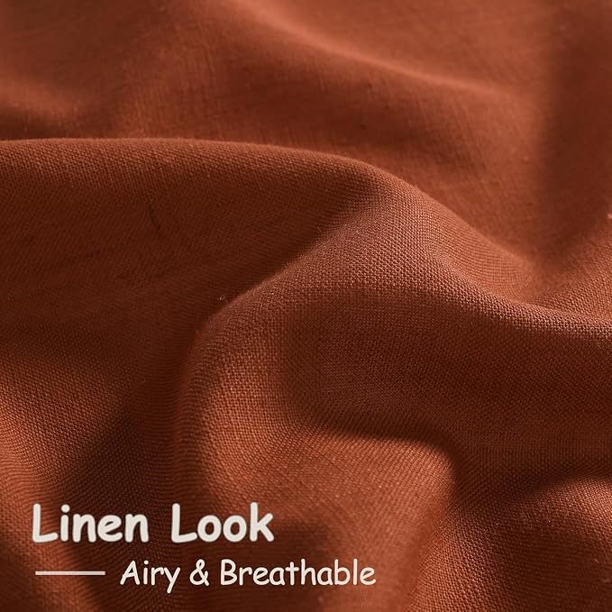 Nanspring Terracotta Linen Curtains 84 Inches Long 2 Panel Set Back Tab Boho - Image 4