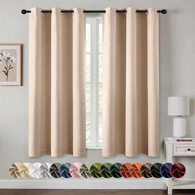 MIULEE Beige Blackout Curtains for Bedroom Living Room 63 Inches Long 2 Panels by MIULEE