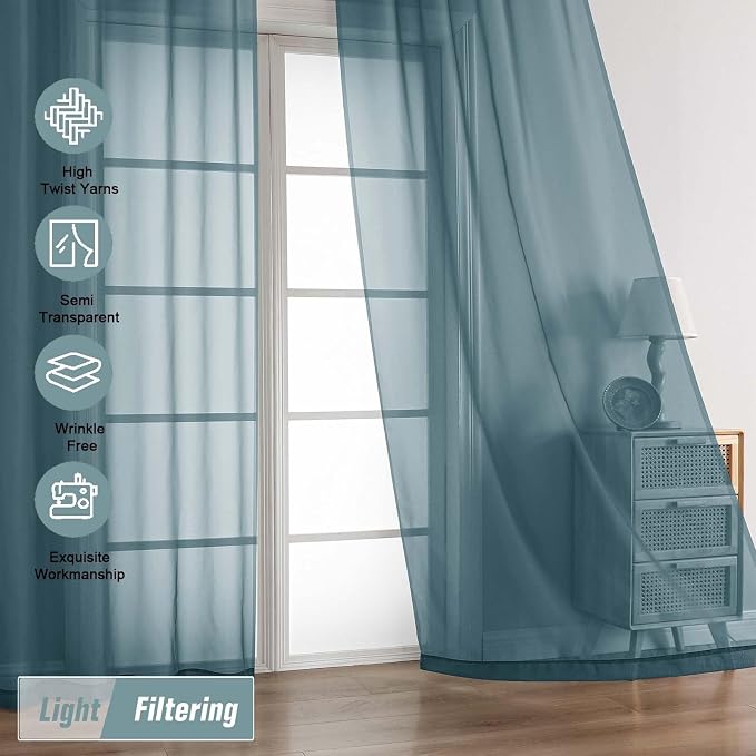 Dusty Blue Sheer Curtains for Window 72 inches Long 2 Panels Set, Soft Airy - Image 5