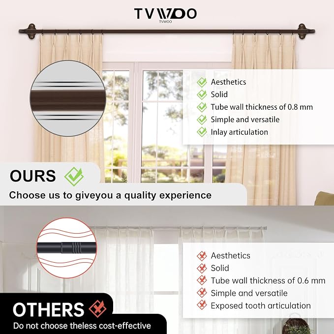 TVWOO Bronze Wrap Around Curtain Rods 2 Pack:Small Blackout Adjustable Window - Image 2