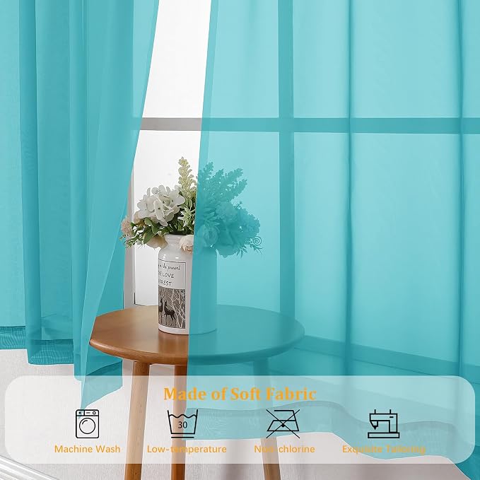 Gwine Turquoise Sheer Curtains 90 Inches Long 2 Panels Set, Light Filtering - Image 7