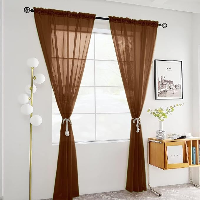 SpaceDresser Sheer Voile Window Treatment Rod Pocket Curtain Panels - Image 2
