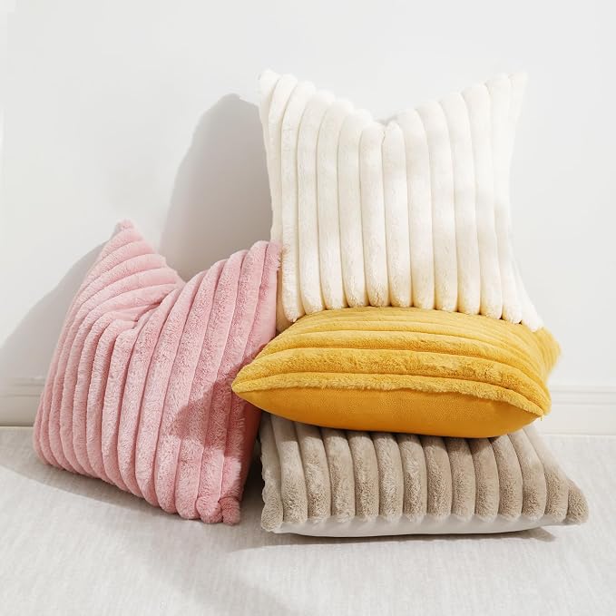 decorUhome Summer Cozy Faux Fur Throw Pillow Covers 26x26 Set of 2 Decorative - Image 5
