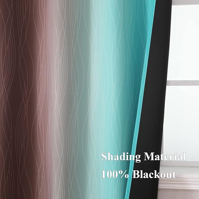 Estelar Textiler Brown and Teal Ombre Blackout Curtains 63 Inches Long - Image 5