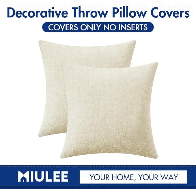 MIULEE Pack of 2 Cream Throw Pillow Covers 16x16 Inch Soft Chenille Pillow - Image 6
