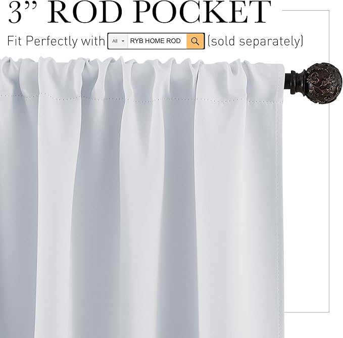 RYB HOME 54 inch Curtains for Living Room, Rod Pocket Thermal Insulated Small - Image 2