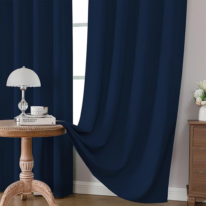 CUCRAF Navy Blue Blackout Curtains 45 inch Length 2 Panels Set, Rod Pocket Room - Image 5