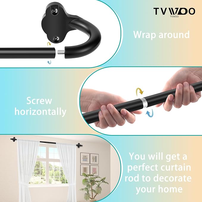 TVWOO 2 Pack Wrap Around Curtain Rods, 28 to 48 Inch, 5/8 Inch Adjustable - Image 9