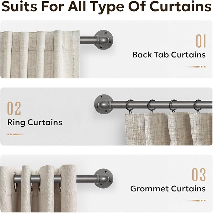 Zeerobee Curtain Rods for Windows 72 to 144, 1 Inch Industrial Wrap Around Grey - Image 8