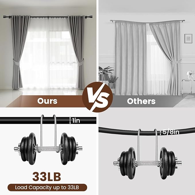 1” Diameter Matte Black Curtain Rod Itself is 30-90 Inch 2 Pack, Fit 30 to 84 - Image 4