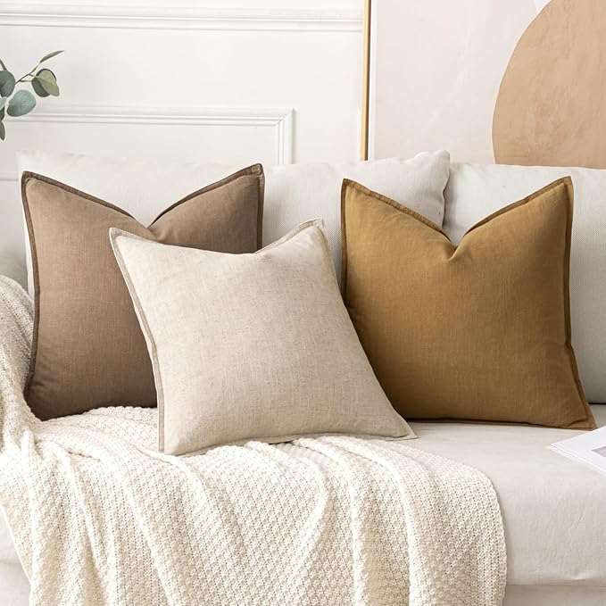 MIULEE Decorative Linen Euro Sham Pillow Covers 24x24 Khaki Boho Farmhouse - Image 4