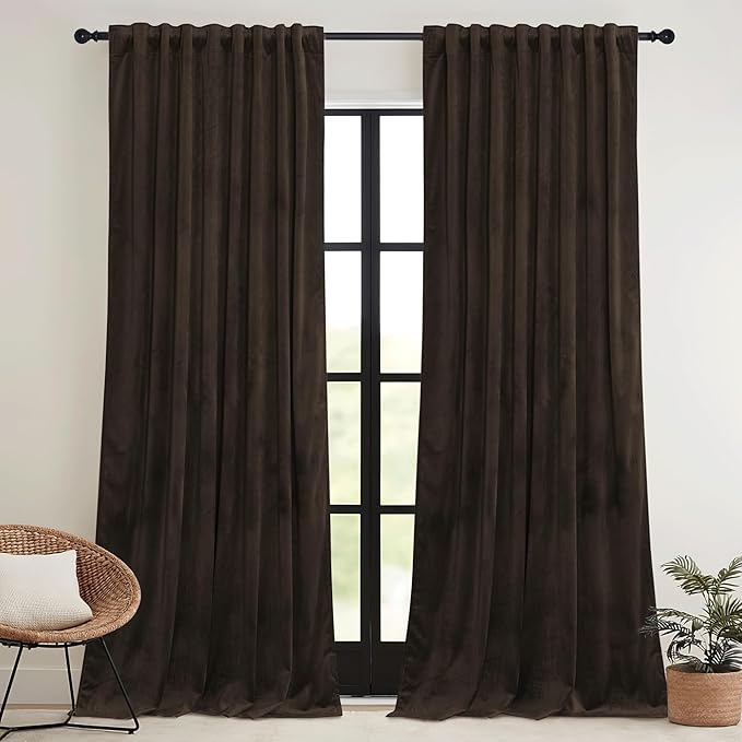 RYB HOME Brown Velvet Curtains 102 inches - Image 2
