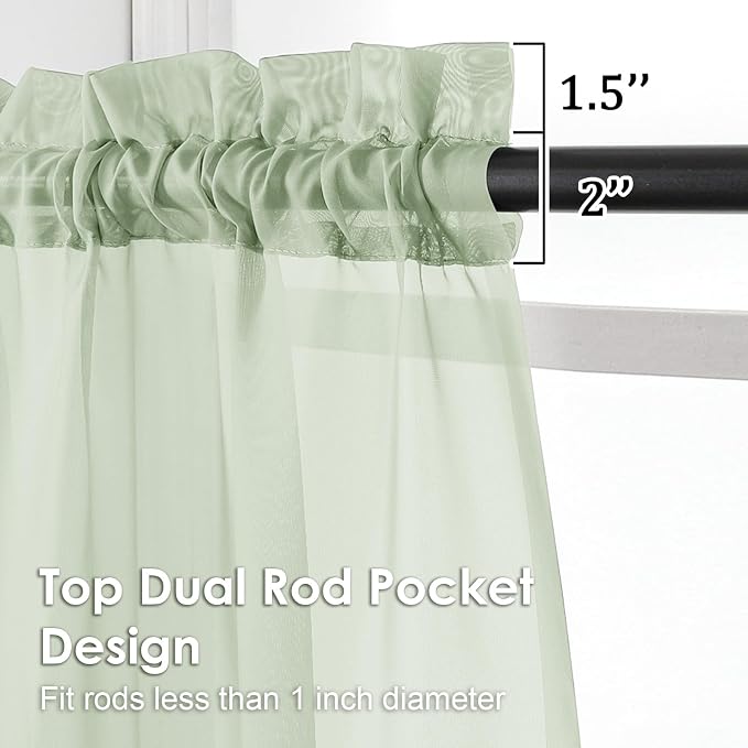 OVZME Light Green Sheer Curtains 72 Inches Long 2 Panels - Image 2