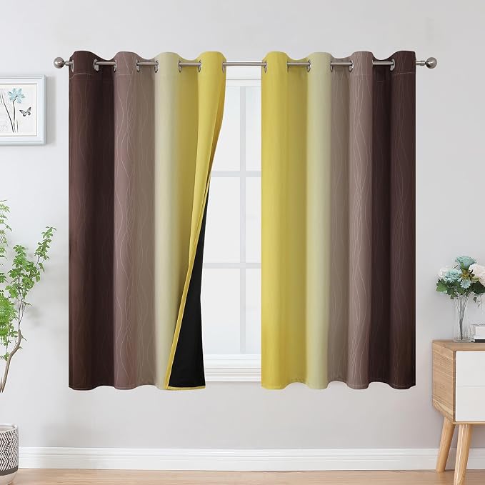 Estelar Textiler Brown and Yellow Blackout Curtains 45 Inch Length, Full Light by ESTELARTEXTILER