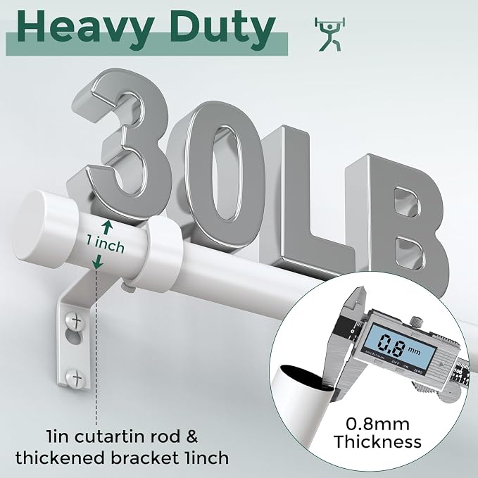 VOIIY White Curtain Rods for Windows 48 to 84 Inch, Size:36-88 Inch - Image 3