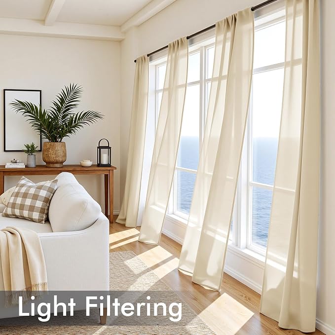 MIULEE Cream Sheer Curtains 102 Inches Long, 4 Panels Set, Light Filtering Rod - Image 4
