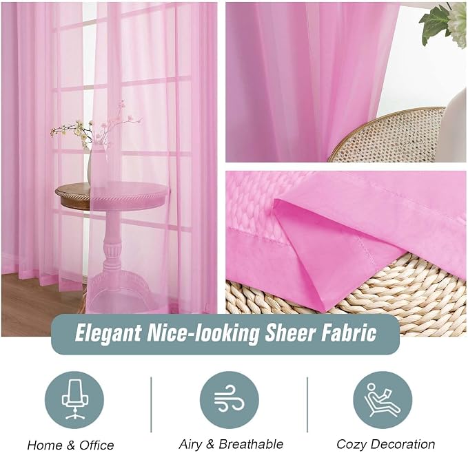 Light Pink Window Sheer Curtains 54 inch Length, Soft Airy Light Filtering - Image 4
