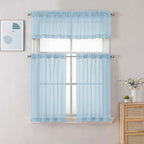 Gwine Sky Blue Sheer Curtain Tiers 24 Inch Length, Light Filtering Voile Short - Image 2