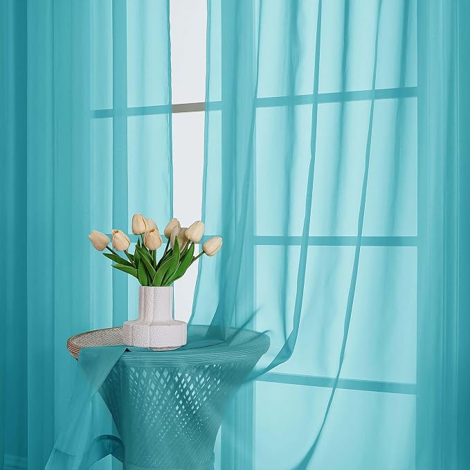 Lecloud Turquoise Sheer Curtains 63 Inch Length 2 Panels, Voile Light Filtering - Image 8